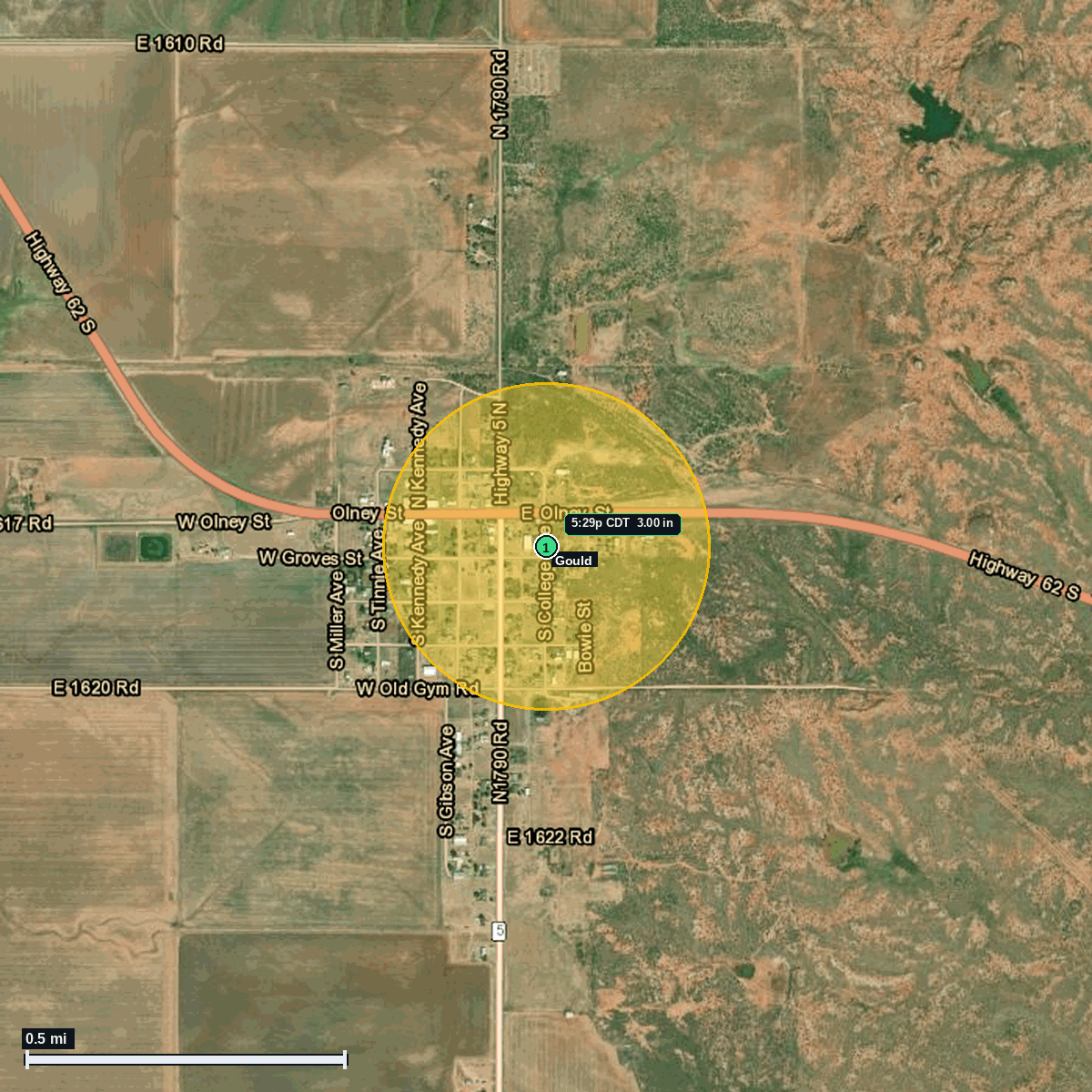 Gould, OK hail satellite map