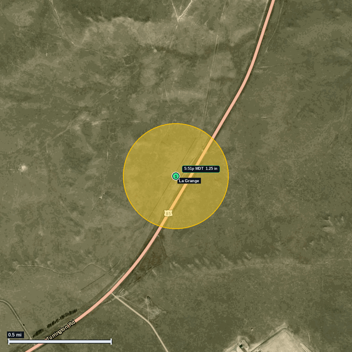 La Grange, WY hail satellite map