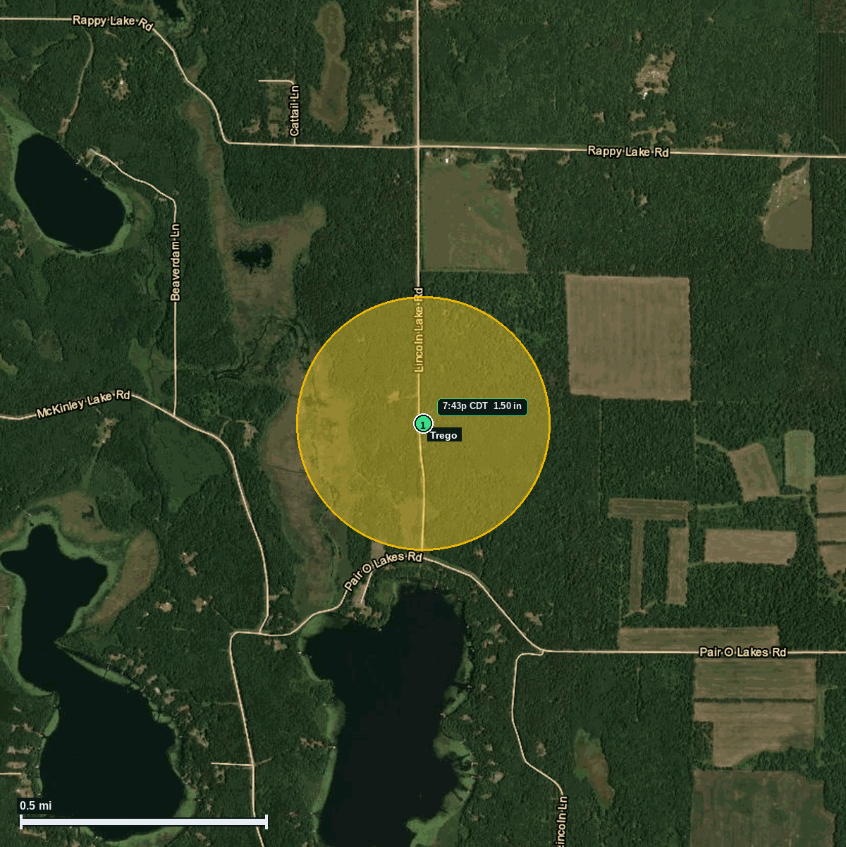 Trego, WI hail satellite map