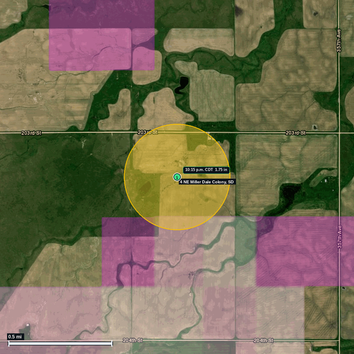 4 NE Miller Dale Colony SD hail map