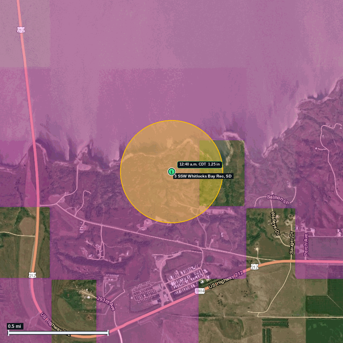 3 SSW Whitlocks Bay Rec, SD: 1.25 in hail (half dollar)
