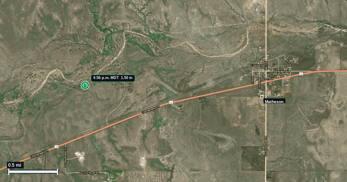 Matheson, CO: 1.50 in hail (ping pong) – 1 Jun 2026