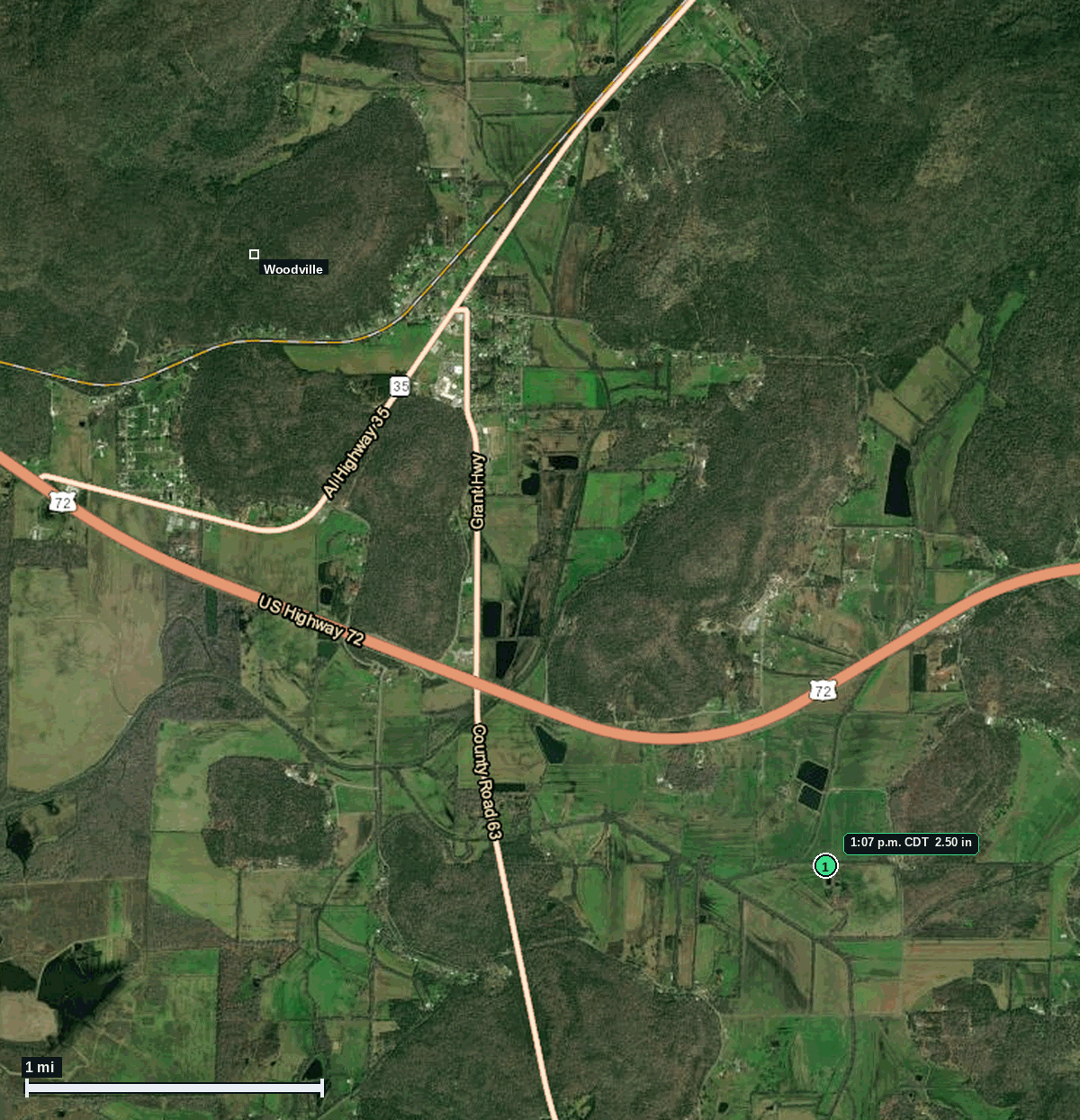 Woodville, AL: 2.50 in hail (tennis ball) – 1 Jun 2026