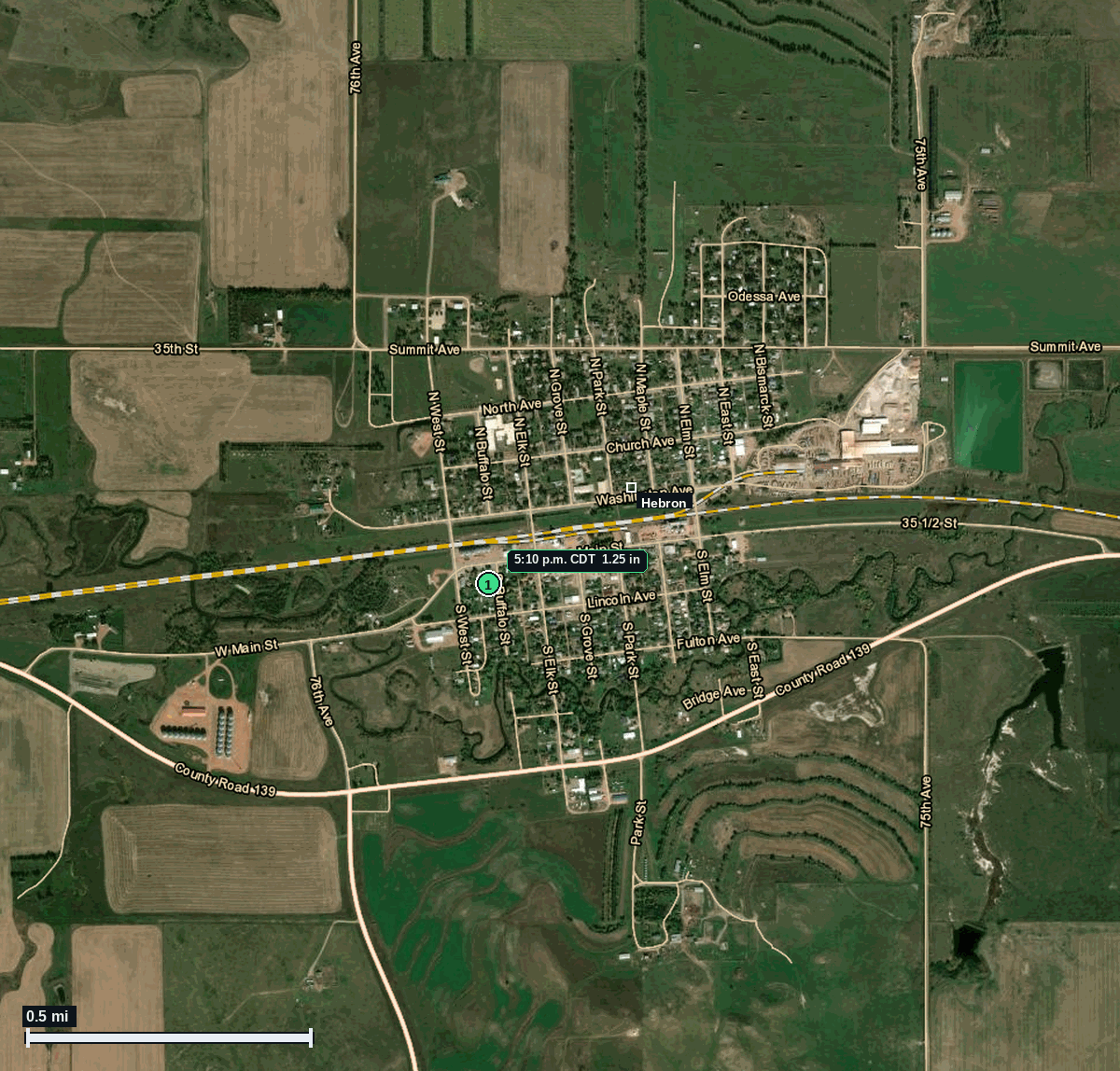 Hebron, ND: 1.25 in hail (half dollar) – 9 Jun 2026