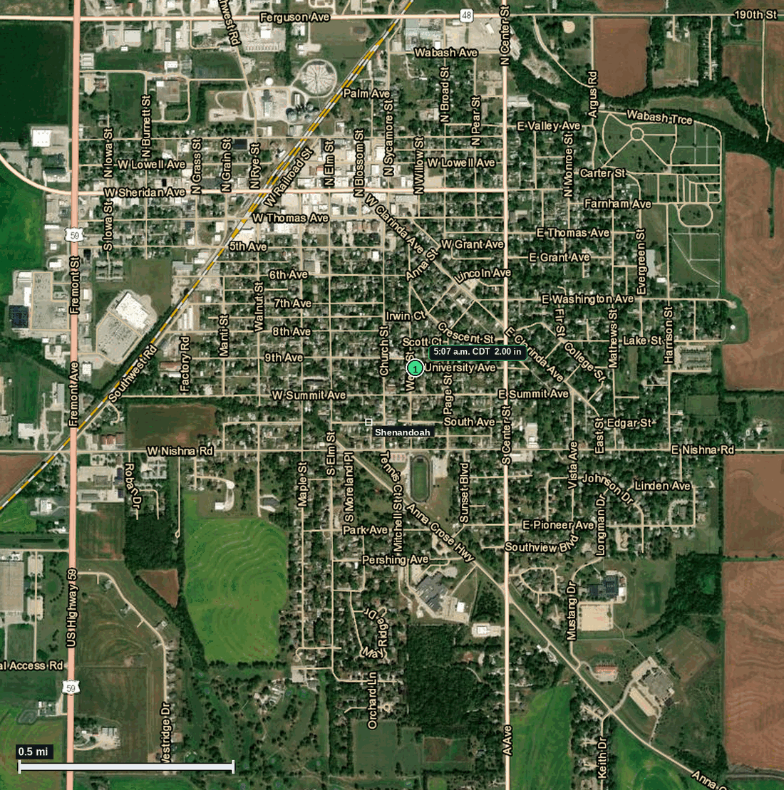 Shenandoah, IA: 2.00 in hail (hen egg) — 11 Jun 2026