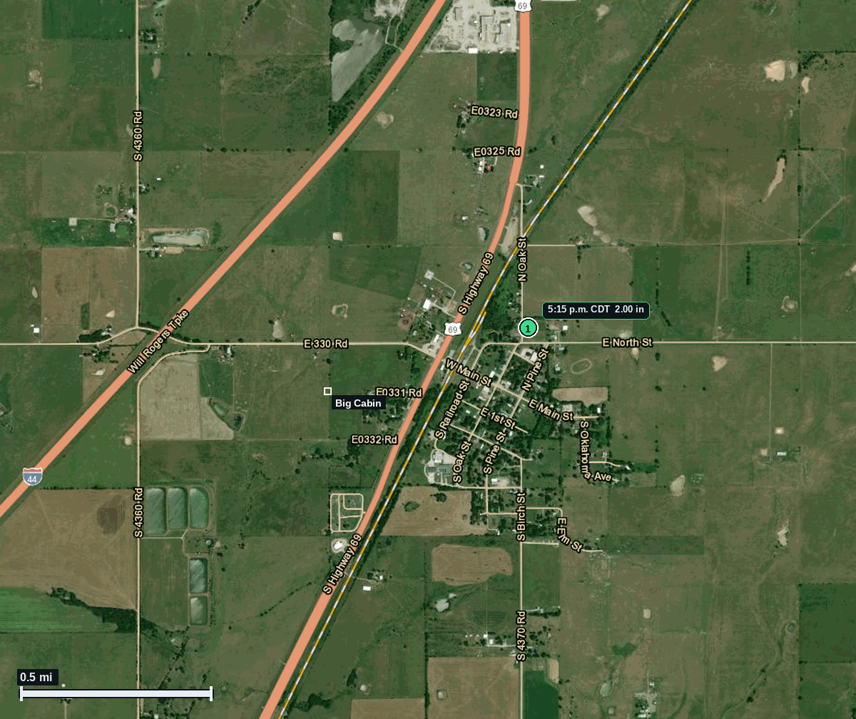 Big Cabin, OK: 2.00 in hail (hen egg) — 13 Jun 2026