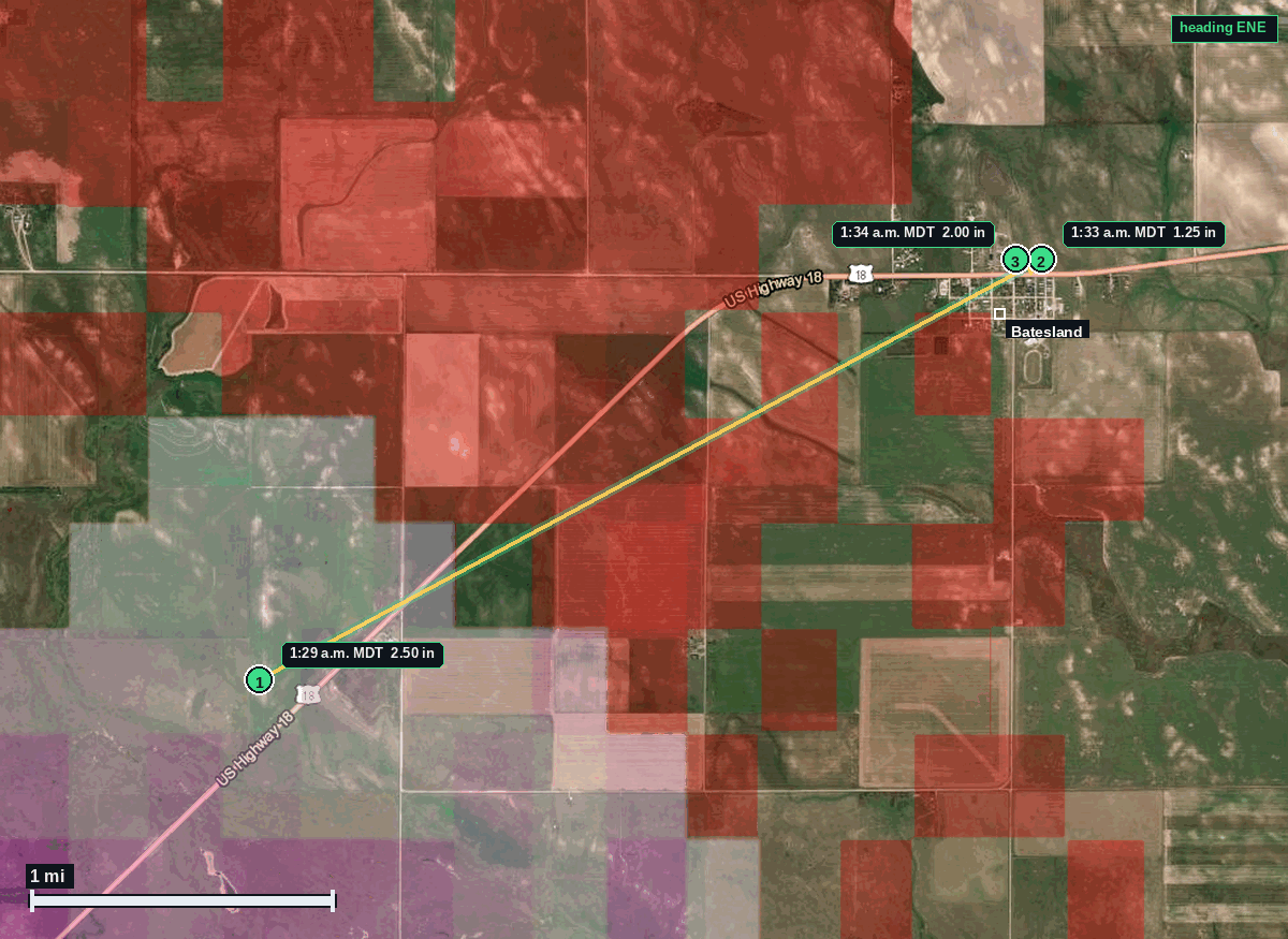 Batesland hail map