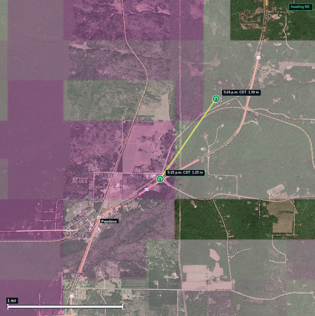 Pembine hail map