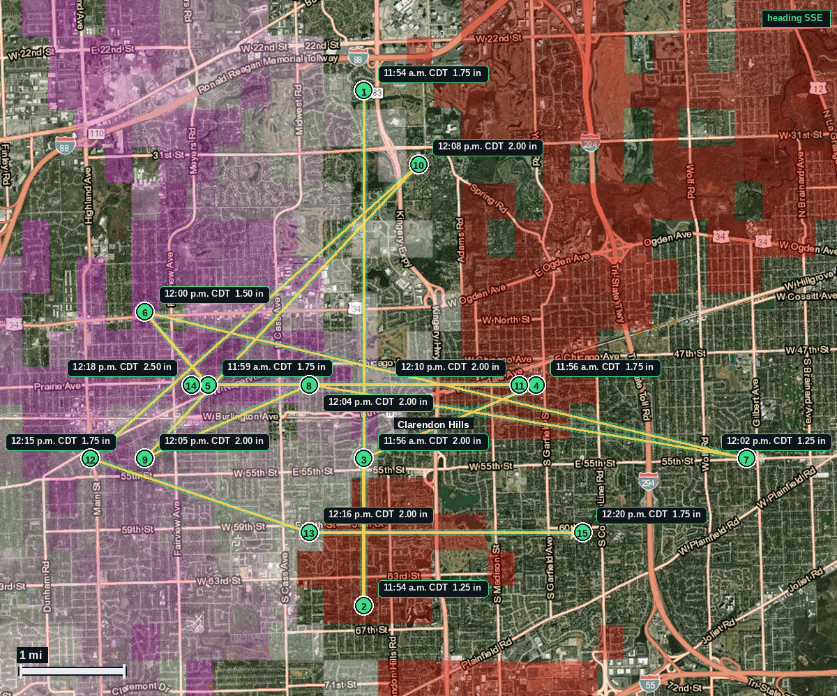 Clarendon Hills hail map