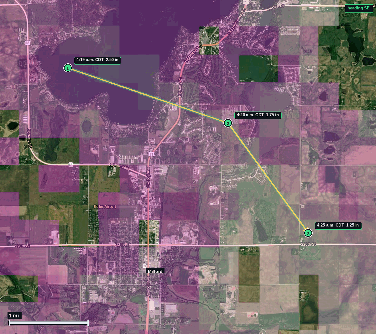 Milford hail map