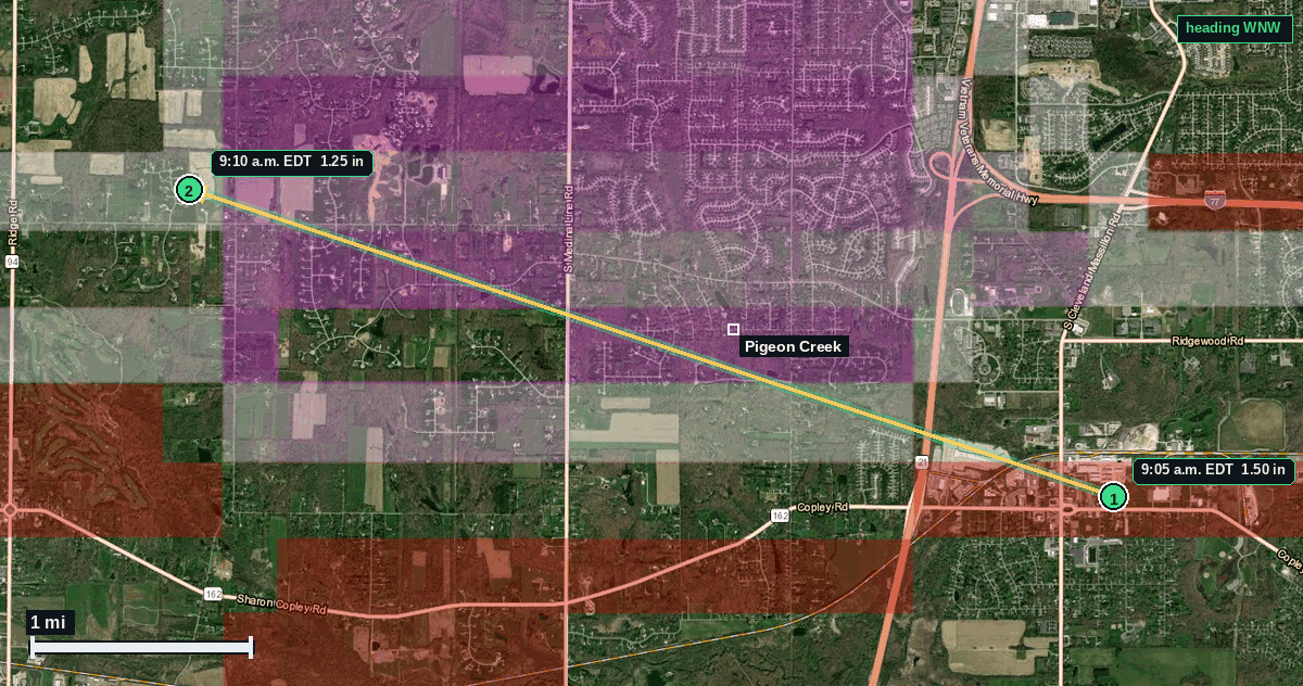Pigeon Creek hail map