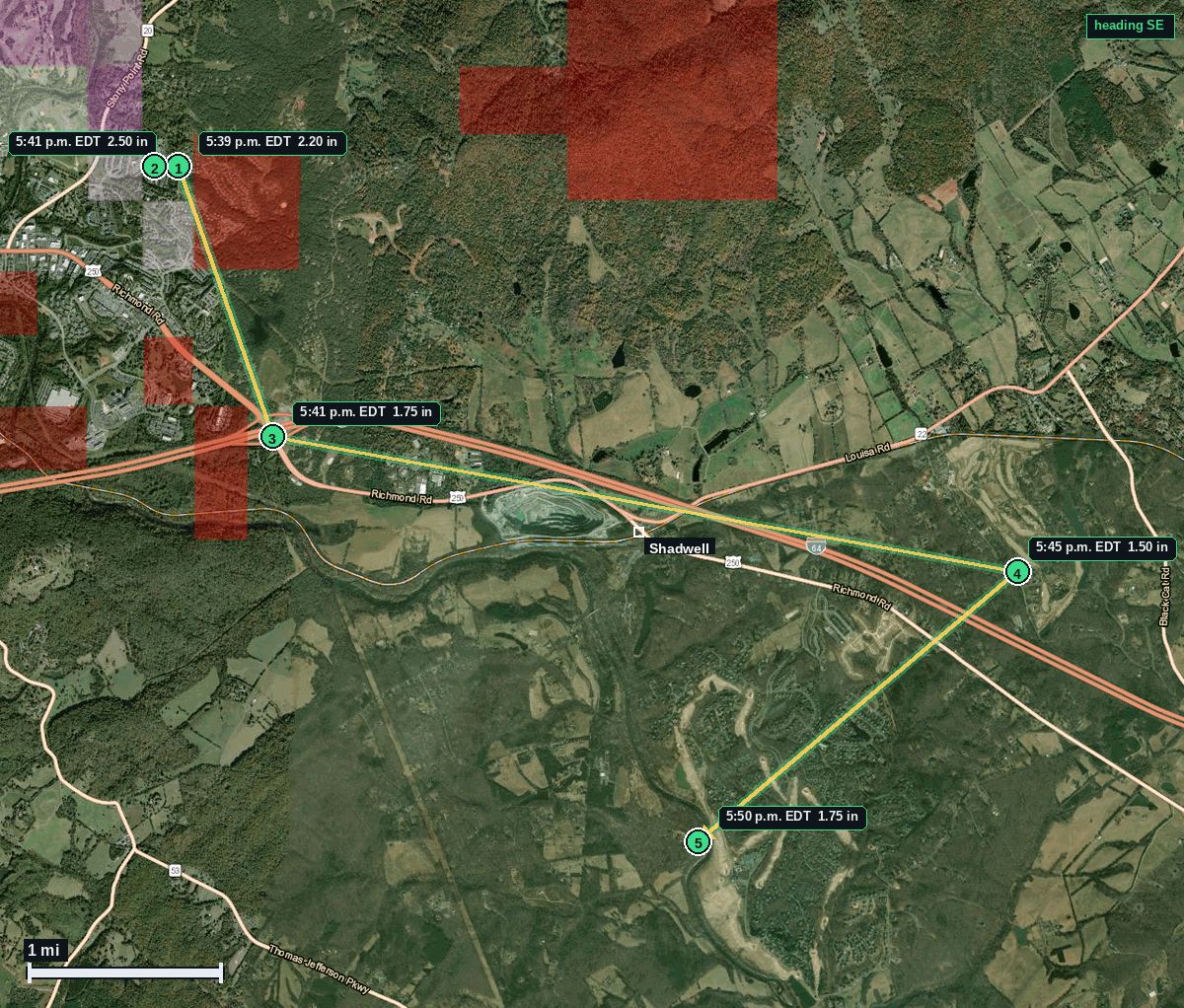 Shadwell hail map