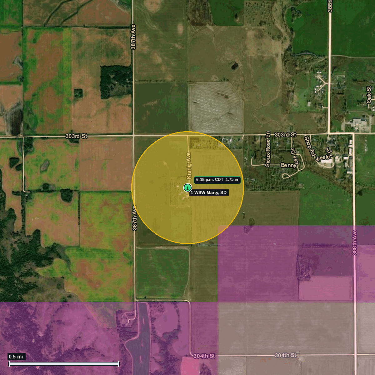 1 WSW Marty, SD: 1.75 in hail (golf ball)