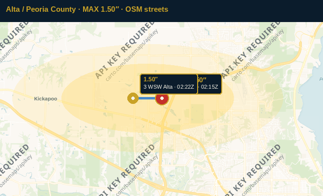 Peoria / Alta IL hail map — streets corridor